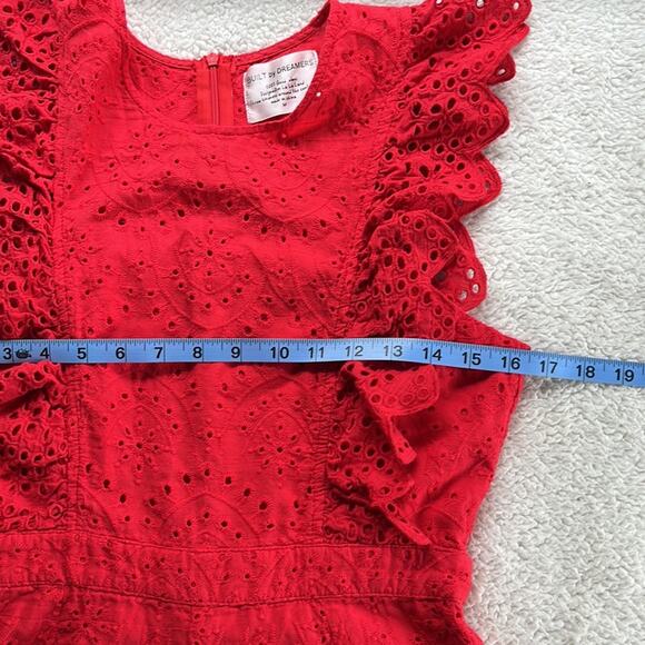 Built By Dreamers Red Lace Jumpsuit Size Medium Eyelet Ruffle Hem Capri Length - Picture 5 of 13